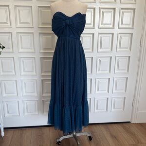 HUTCH Bowtie Strapless Midnight Blue Bow-Front Midi Dress, Size 4